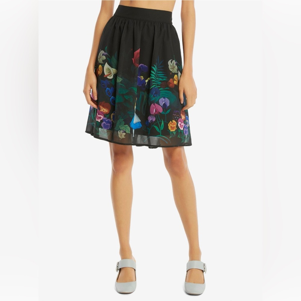 DISNEY Alice In Wonderland Flowers Border Print Chiffon Skirt Size XS - Picture 11 of 13